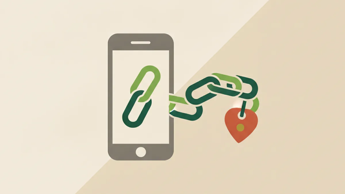 A phone with a link chain and a heart tag