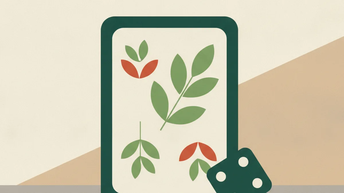 A playing card and a die